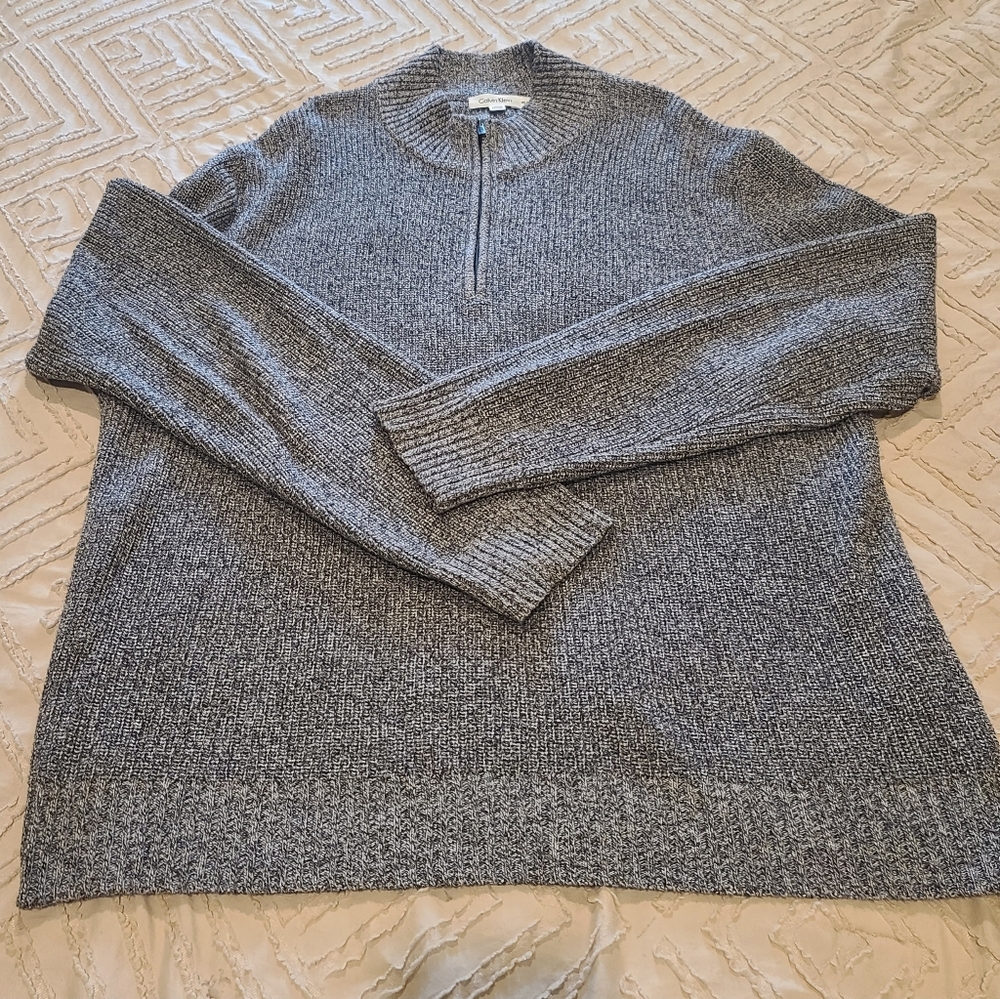 Men's Gray Half-Zip Knit Sweater H-7